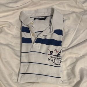 Nautica White & Navy Striped Polo with Embroidered Nautical Motif